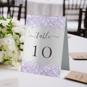 Silver violet lavender wedding table number