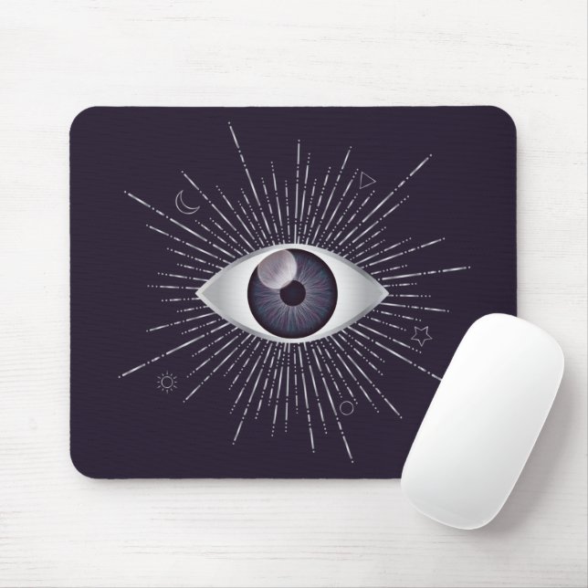 Silver & Violet Mystic Evil Eye Nazar Mati Mouse Mat (With Mouse)