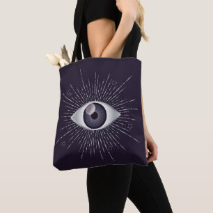 Silver & Violet Mystic Evil Eye Nazar Mati Tote Bag
