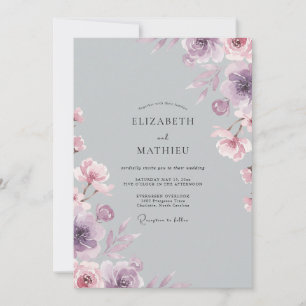 Silver Violet Petal Wedding Invitation
