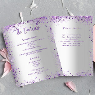 Silver violet purple wedding program details invitation
