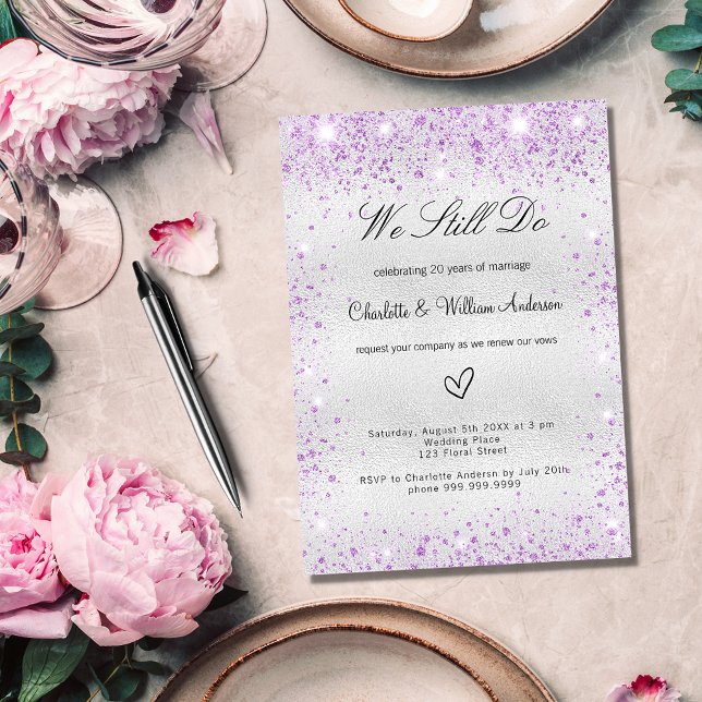Silver violet vow wedding renewal invitation postcard (Creator Uploaded)