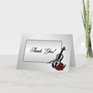 Silver Violin Thank You Card Blank Inside