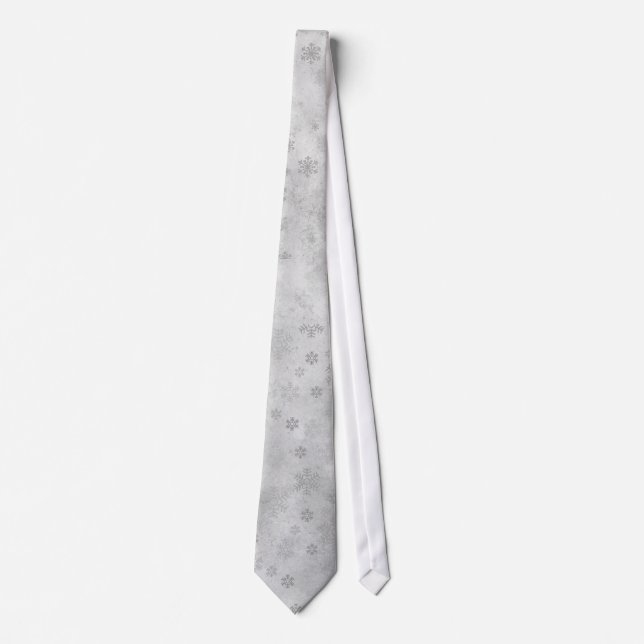 Silver w/Snowflakes Silky Mens' Neck Tie (Front)