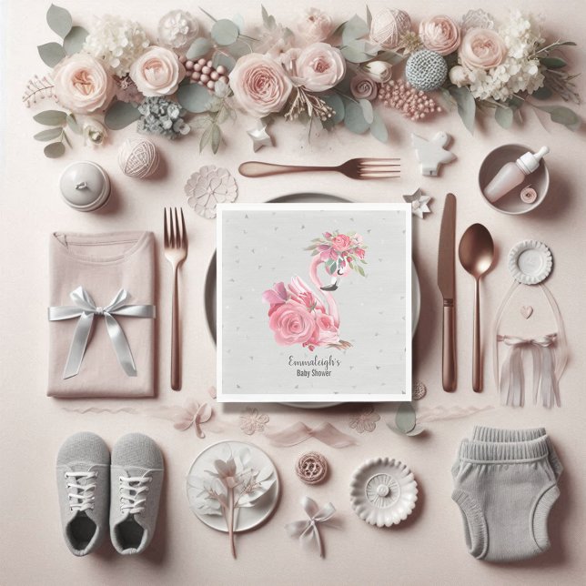 Silver Watercolor Ballerina Flamingo Baby Shower Napkin (Creator Uploaded)