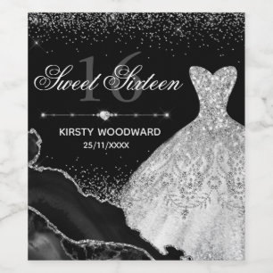 Silver Watercolor Dress & Glam Edge Sweet 16 Wine Label
