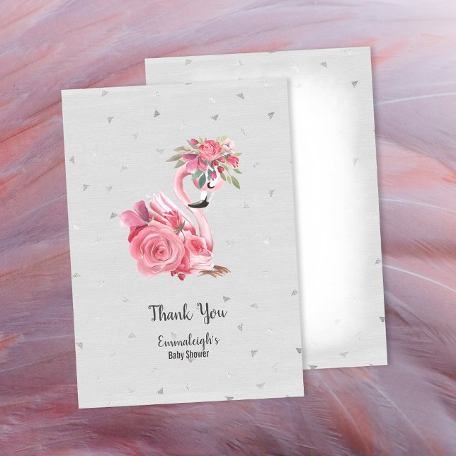 Silver Watercolor Flamingo Ballerina Baby Shower Thank You Card (Creator Uploaded)