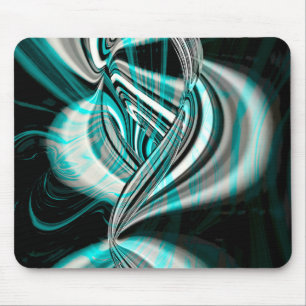 Silver wavy curves under cyan green smoke on dark mouse mat