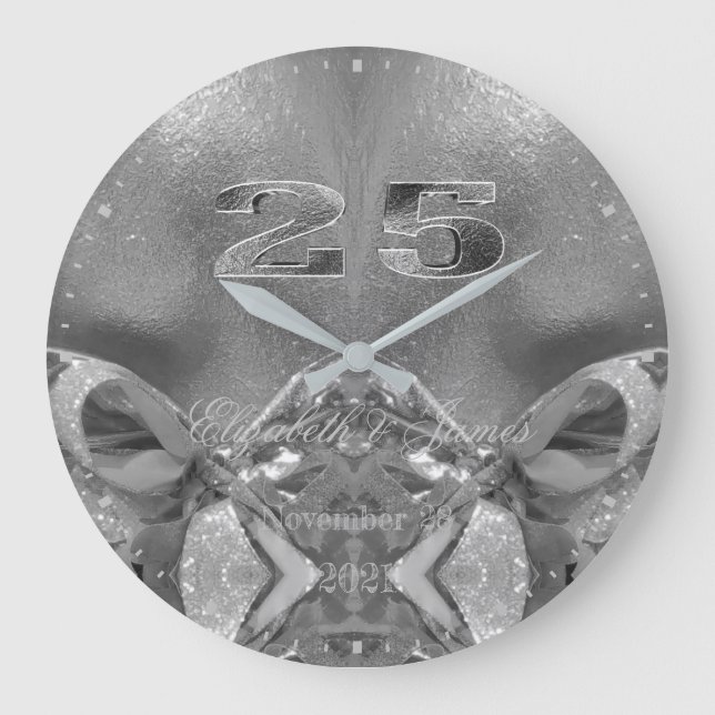 Silver Wedding 25th Anniversary 25 Years Jubilee Large Clock (Front)