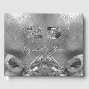 Silver Wedding 25th Anniversary Chic Silver Grey Guest Book