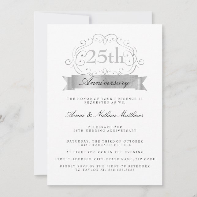 Silver Wedding 25th Anniversary Invitations (Front)