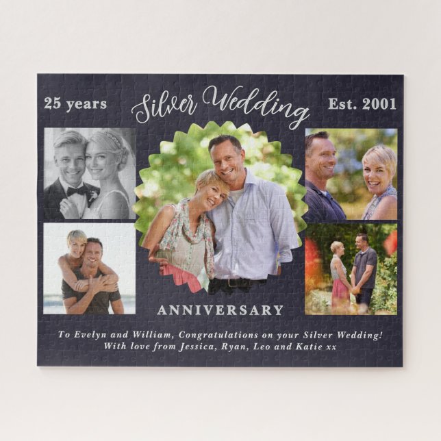 Silver Wedding 25th Anniversary Photo Collage Jigsaw Puzzle (Horizontal)