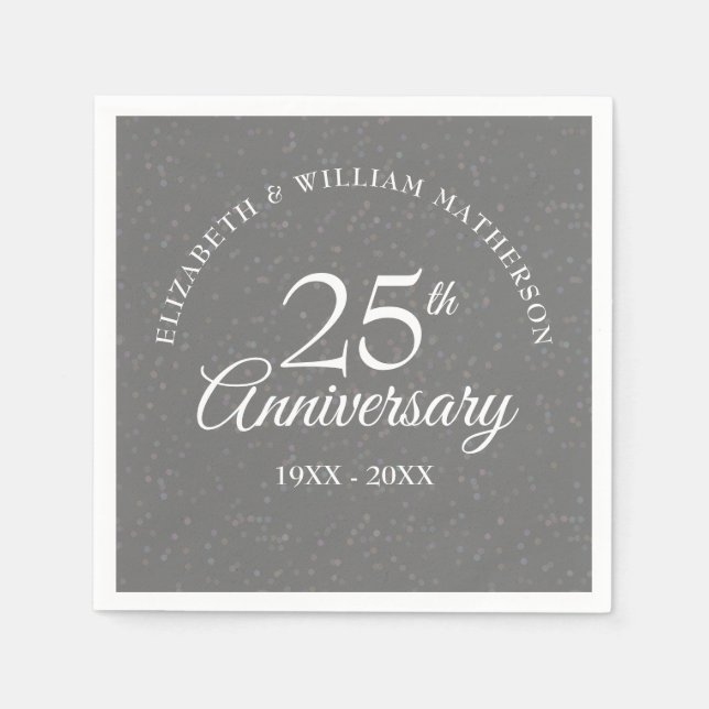 Silver Wedding 25th Anniversary Stardust Confetti Napkin (Front)