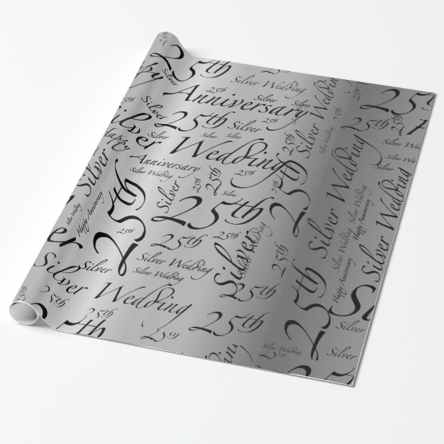 Silver Wedding 25th Anniversary Wrapping Paper (Unrolled)