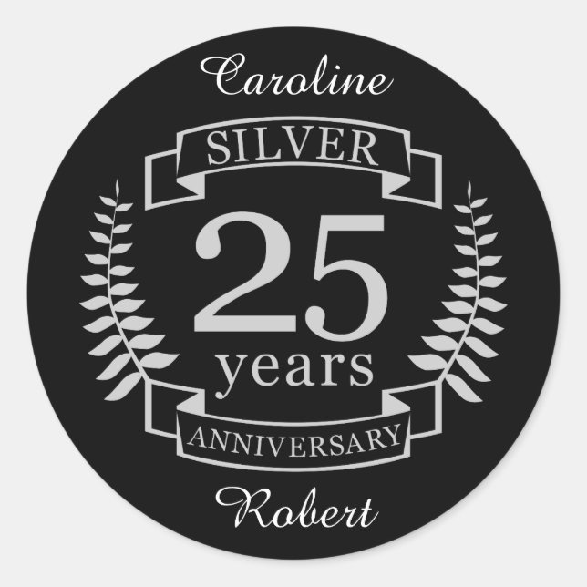 Silver wedding anniversary 25 years classic round sticker (Front)