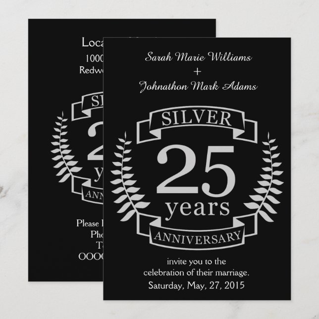 Silver wedding anniversary 25 years invitation (Front/Back)