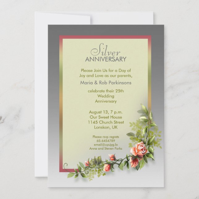 silver wedding anniversary - 25 years invitation (Front)