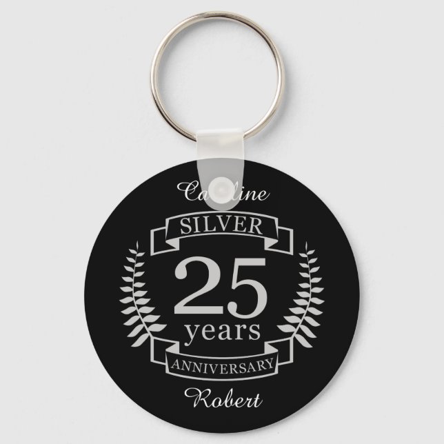 Silver wedding anniversary 25 years key ring (Front)