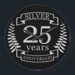 Silver wedding anniversary 25 years large clock<br><div class="desc">A design to celebrate 25 years of marriage. This design has a silver (grey) coloured laurel design on a black background. Silver is the traditional gift for this occasion. The text reads Silver 25 years anniversary. A romantic design to celebrate your 25th year of marriage. If you would like any...</div>