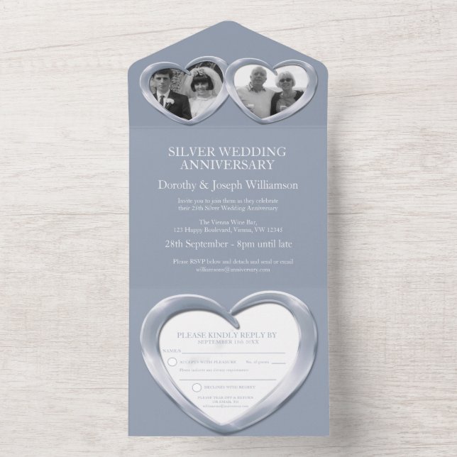 Silver wedding anniversary 25 years party event al all in one invitation (Inside)