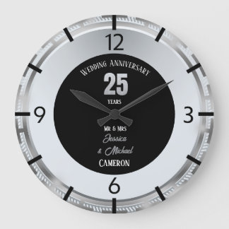 Silver Wedding Anniversary 25 Years Personalised Large Clock