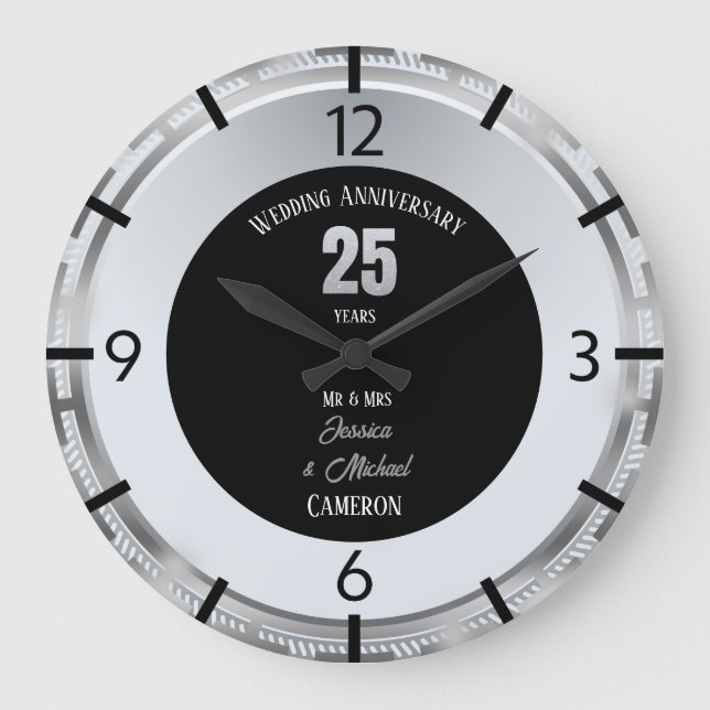 Silver Wedding Anniversary 25 Years Personalised Large Clock (Front)