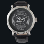 Silver wedding anniversary 25 years watch<br><div class="desc">A design to celebrate 25 years of marriage. This design has a silver (grey) coloured laurel design on a black background. Silver is the traditional gift for this occasion. The text reads Silver 25 years anniversary. A romantic design to celebrate your 25th year of marriage. If you would like any...</div>
