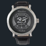 Silver wedding anniversary 25 years watch<br><div class="desc">A design to celebrate 25 years of marriage. This design has a silver (grey) coloured laurel design on a black background. Silver is the traditional gift for this occasion. The text reads Silver 25 years anniversary. A romantic design to celebrate your 25th year of marriage. If you would like any...</div>