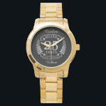 Silver wedding anniversary 25 years watch<br><div class="desc">A design to celebrate 25 years of marriage. This design has a silver (grey) coloured laurel design on a black background. Silver is the traditional gift for this occasion. The text reads Silver 25 years anniversary. A romantic design to celebrate your 25th year of marriage. If you would like any...</div>