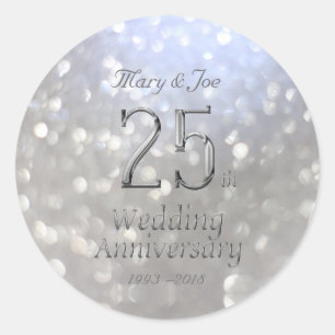 Silver Wedding Anniversary 25th Anniversary Bokeh Classic Round Sticker