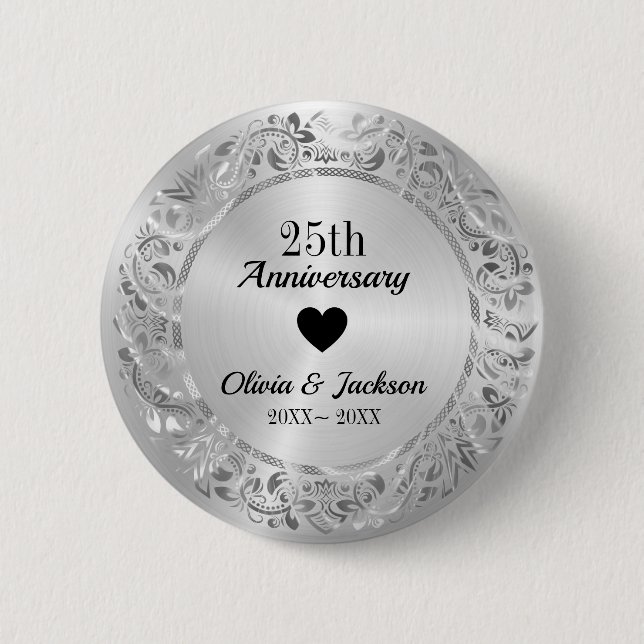 Silver Wedding Anniversary 6 Cm Round Badge (Front)