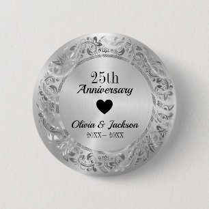 Silver Wedding Anniversary 6 Cm Round Badge