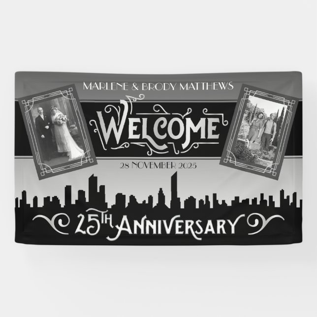 Silver Wedding Anniversary Art Deco Photos Welcome Banner (Horizontal)
