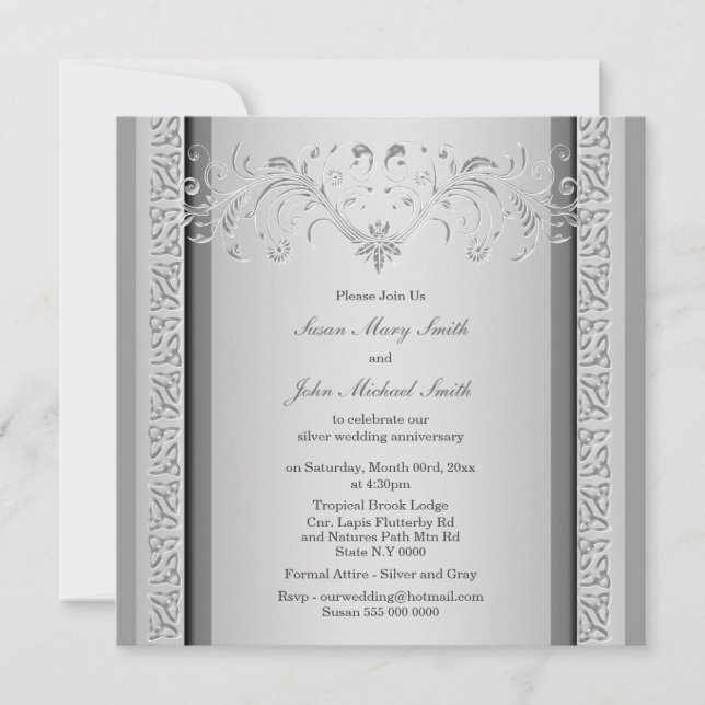 Silver wedding anniversary celtic floral invitation (Front)