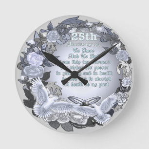Silver Wedding Anniversary custom name Clock