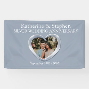 Silver Wedding anniversary heart photo banner
