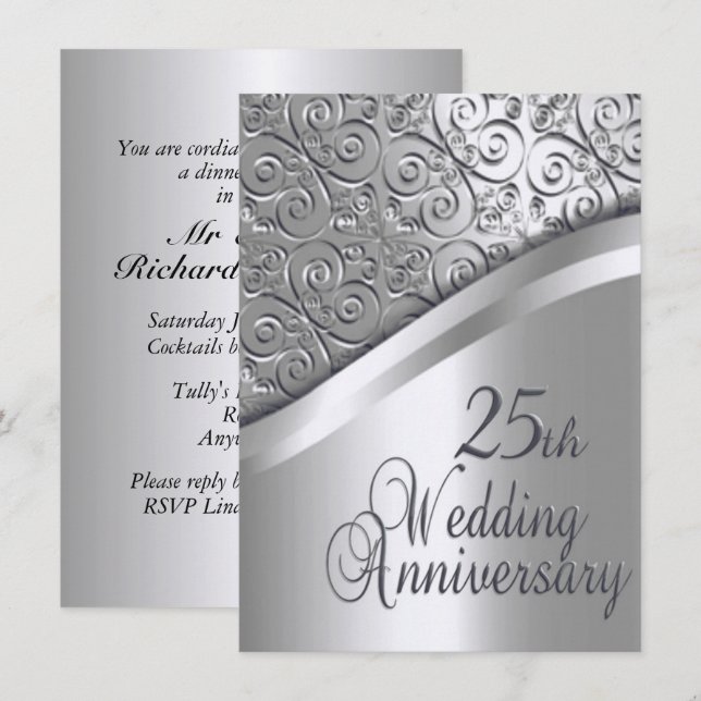 Silver Wedding Anniversary Invitation (Front/Back)