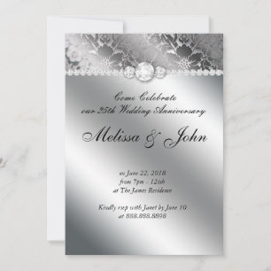 Silver Wedding Anniversary Invite Floral Damask