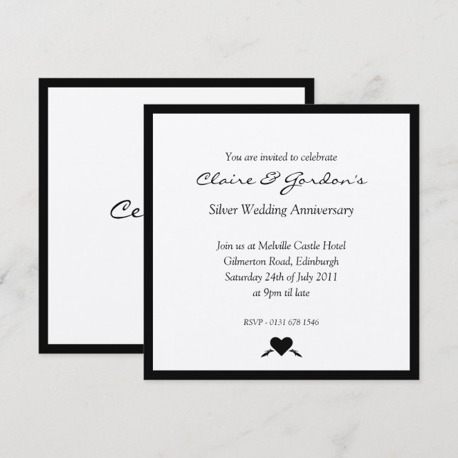 Silver Wedding Anniversary Party Invitation (Front/Back)