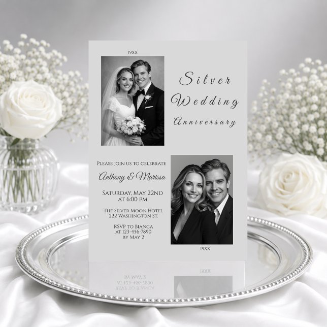 Silver Wedding Anniversary Photo Collage Invitation (Creator Uploaded)