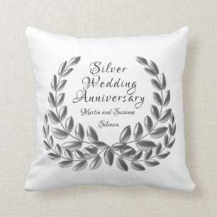 Silver Wedding Anniversary Pillow