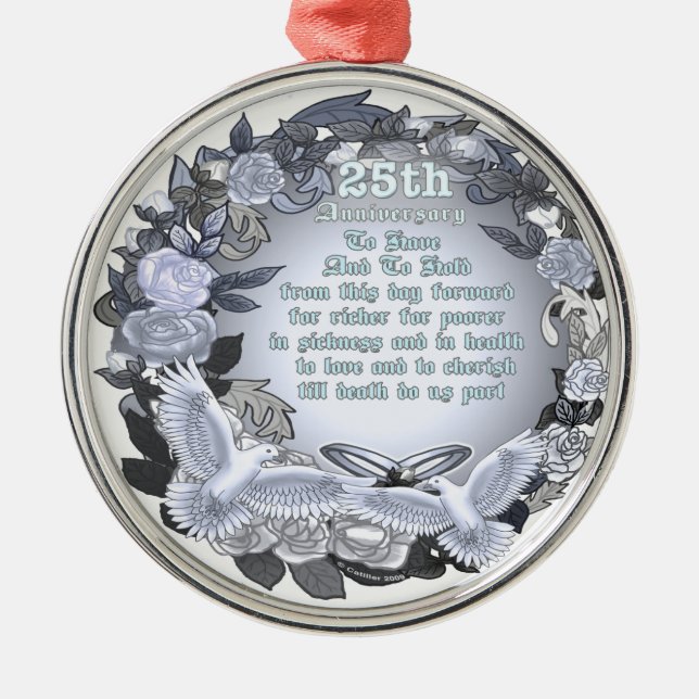 Silver Wedding Anniversary Premium Round Ornament (Front)