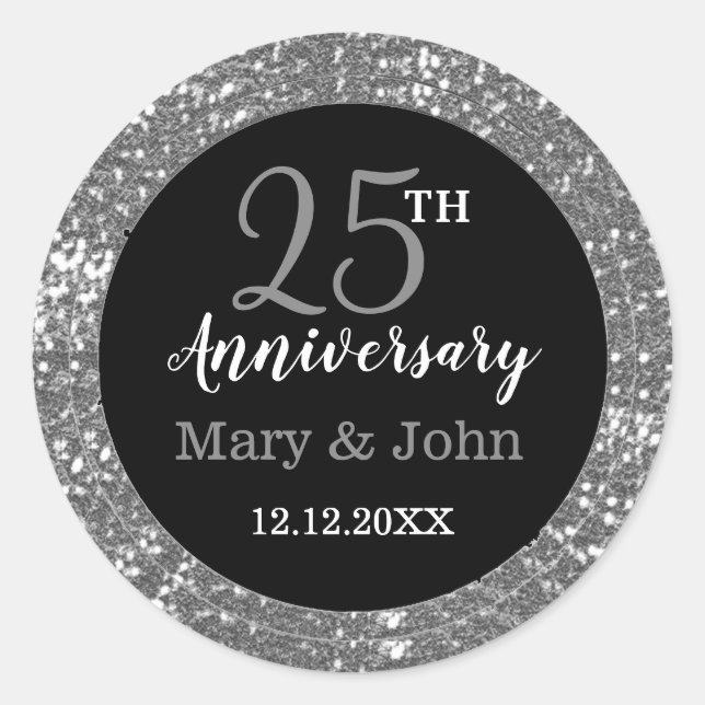 Silver Wedding Anniversary Seals|25th Anniversary Classic Round Sticker (Front)