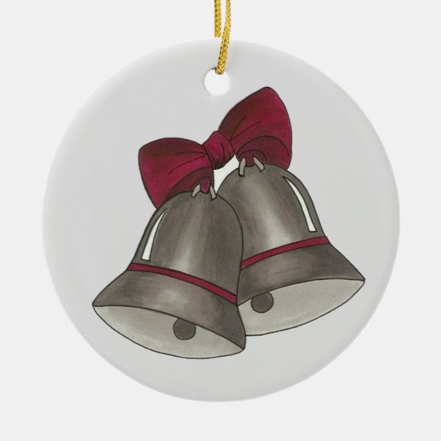 Silver Wedding Bells Anniversary Engagement Party Ceramic Tree Decoration (Front)