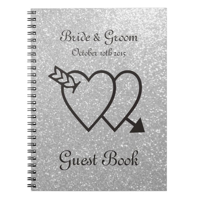 Silver wedding guest book | double heart and arrow (Front)
