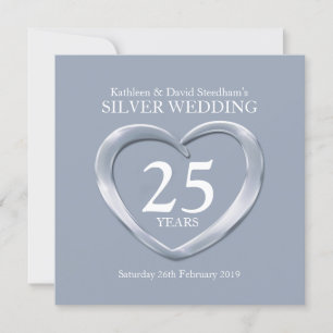 Silver wedding heart 25 years anniversary invite