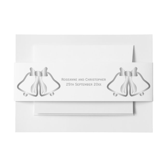 Silver Wedding Invitation Belly Band Bells Ribbon (Front Example)