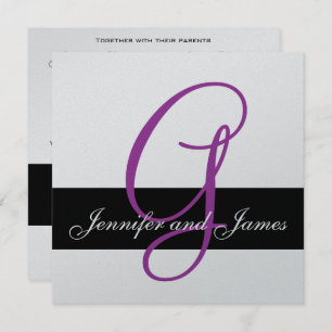 Silver Wedding Invitation Monogram Names Purple