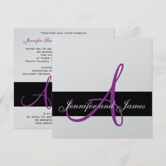 Silver Wedding Invitation Monogram Names Purple
