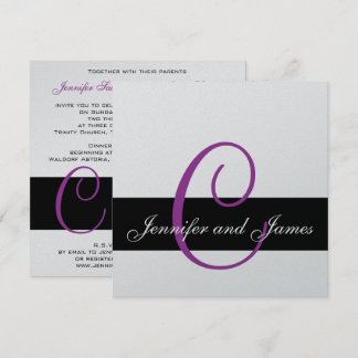Silver Wedding Invitation Monogram Names Purple